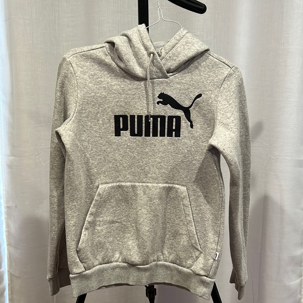Puma Grey Hoodie Fleece Liner Front Pocket sz S